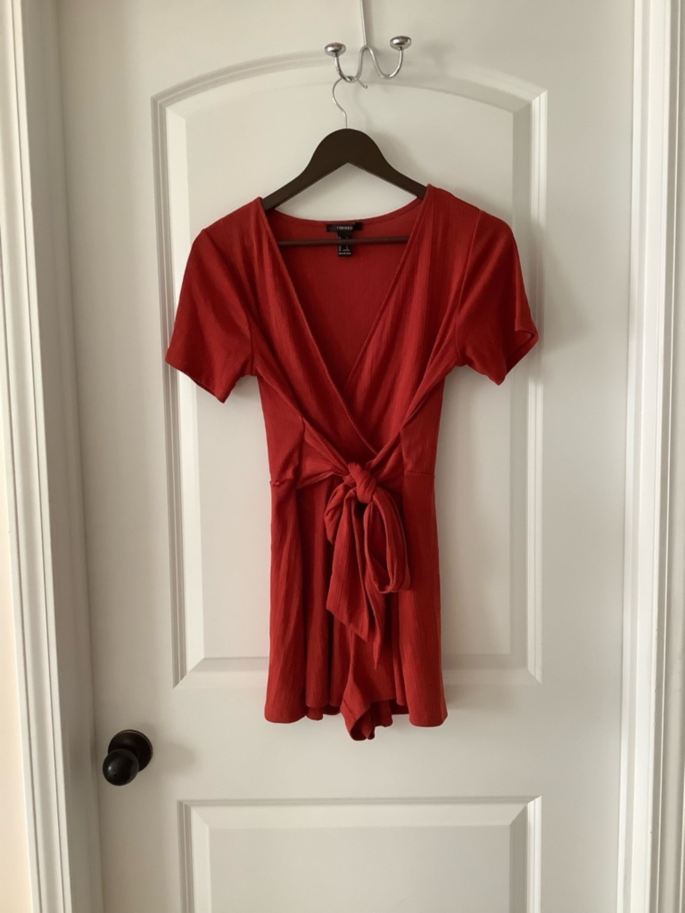 Forever 21 Red Ribbed V-Neck Top